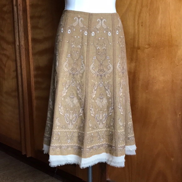 Talbots Dresses & Skirts - Talbots Fancy Embroidered Wool Godet Midi Skirt Alpine Scandinavian Tan 6